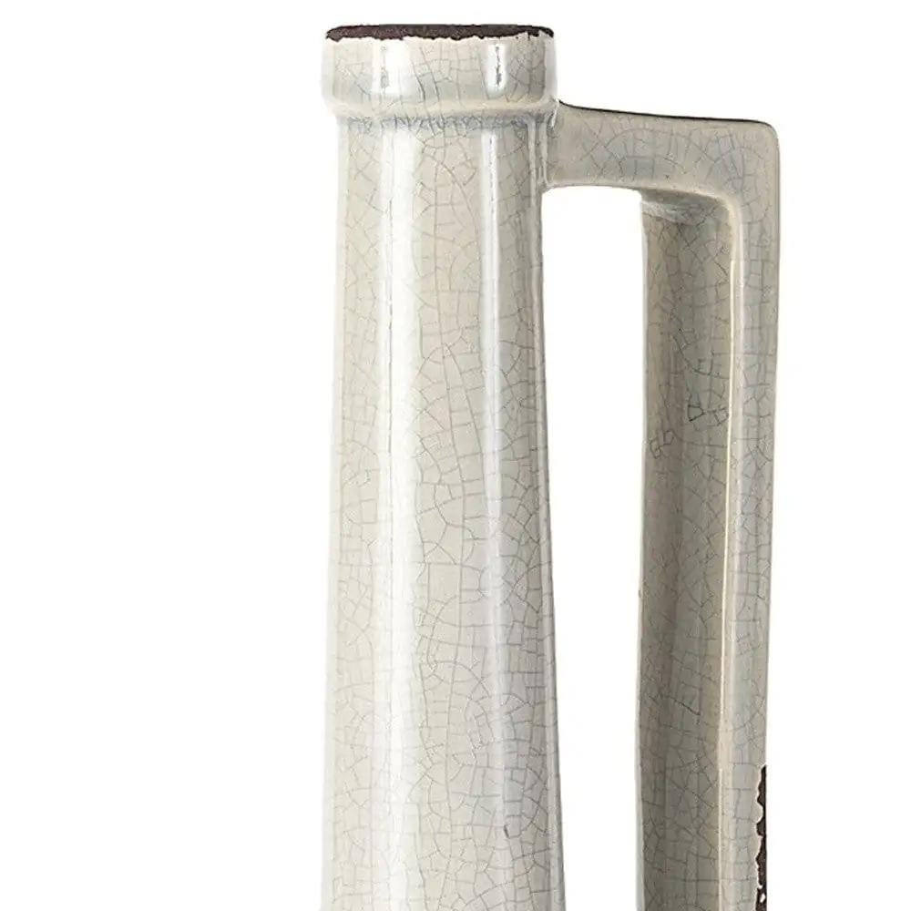 16" Gray and Off White Ceramic Tall Jug Vase - Homeroots