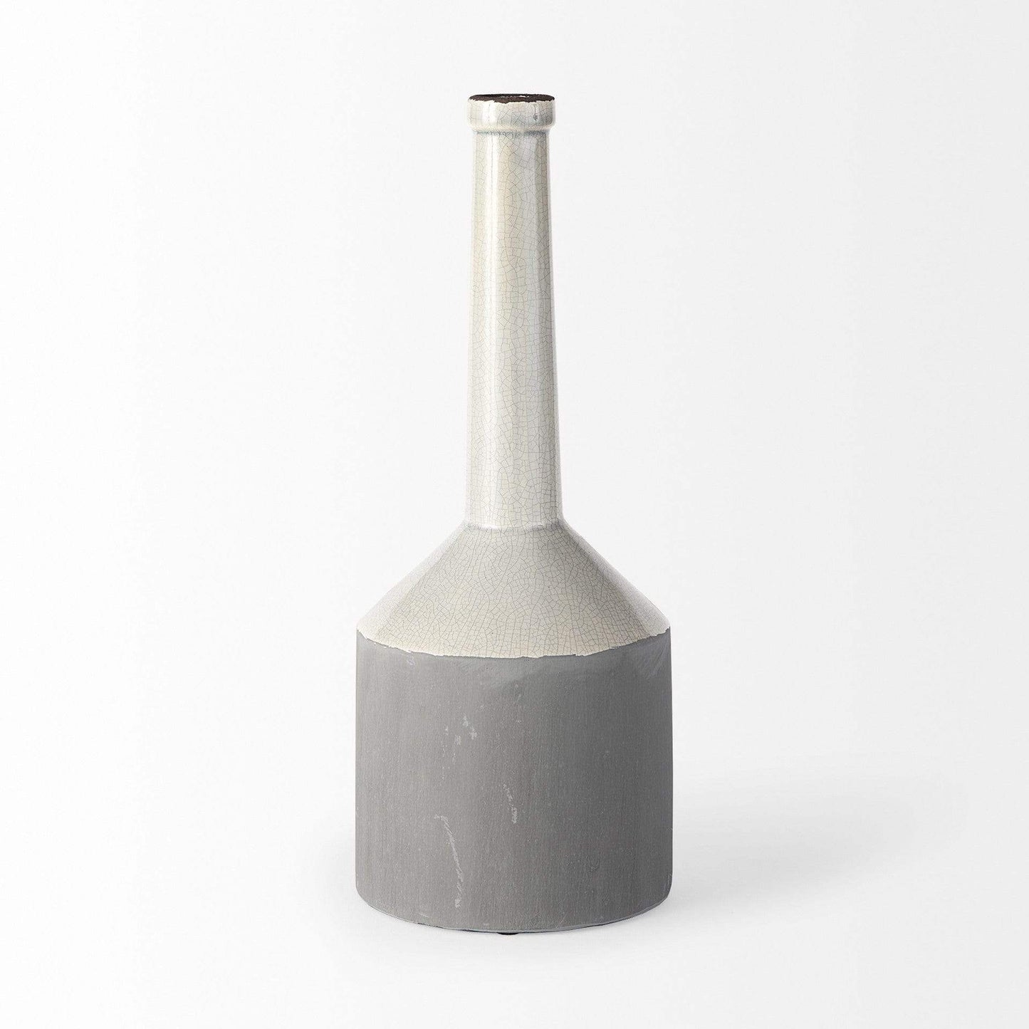 16" Gray and Off White Ceramic Tall Jug Vase - Homeroots - Flyclothing LLC