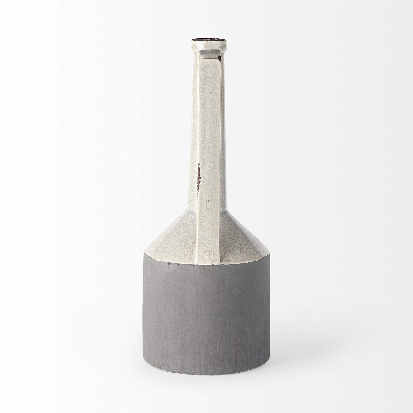 16" Gray and Off White Ceramic Tall Jug Vase - Homeroots - Flyclothing LLC