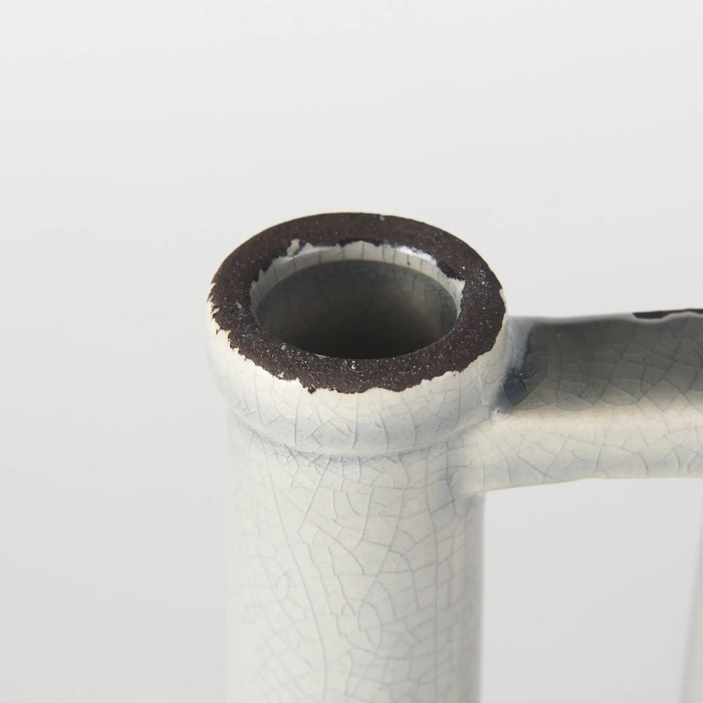 16" Gray and Off White Ceramic Tall Jug Vase - Homeroots