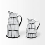 10" White And Black Artisan Glaze Ceramic Pitcher - Homeroots