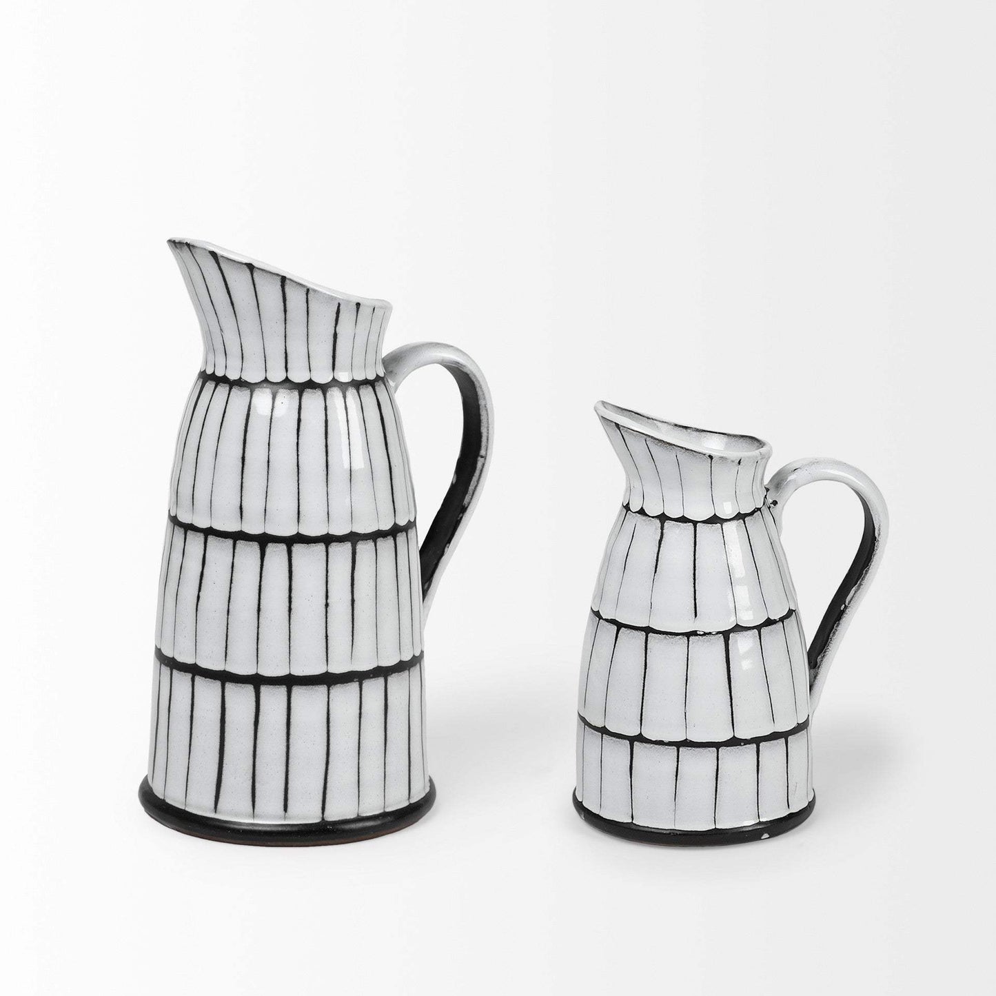 13" White And Black Artisan Glaze Ceramic Pitcher - Homeroots - Flyclothing LLC