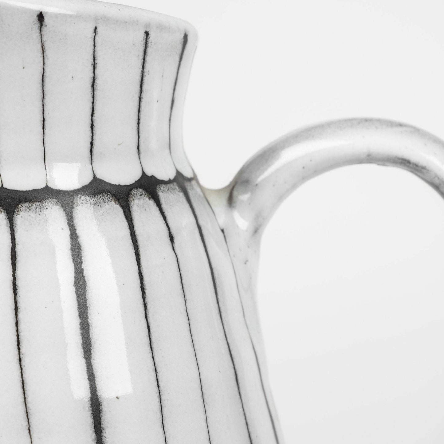 13" White And Black Artisan Glaze Ceramic Pitcher - Homeroots - Flyclothing LLC