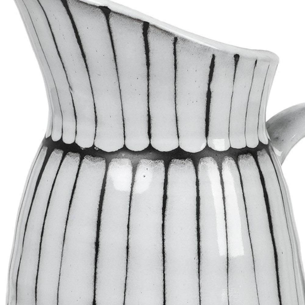 13" White And Black Artisan Glaze Ceramic Pitcher - Homeroots - Flyclothing LLC