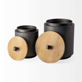 Set of Two Dark Gray Metal Decorative Canister - Homeroots - Flyclothing LLC