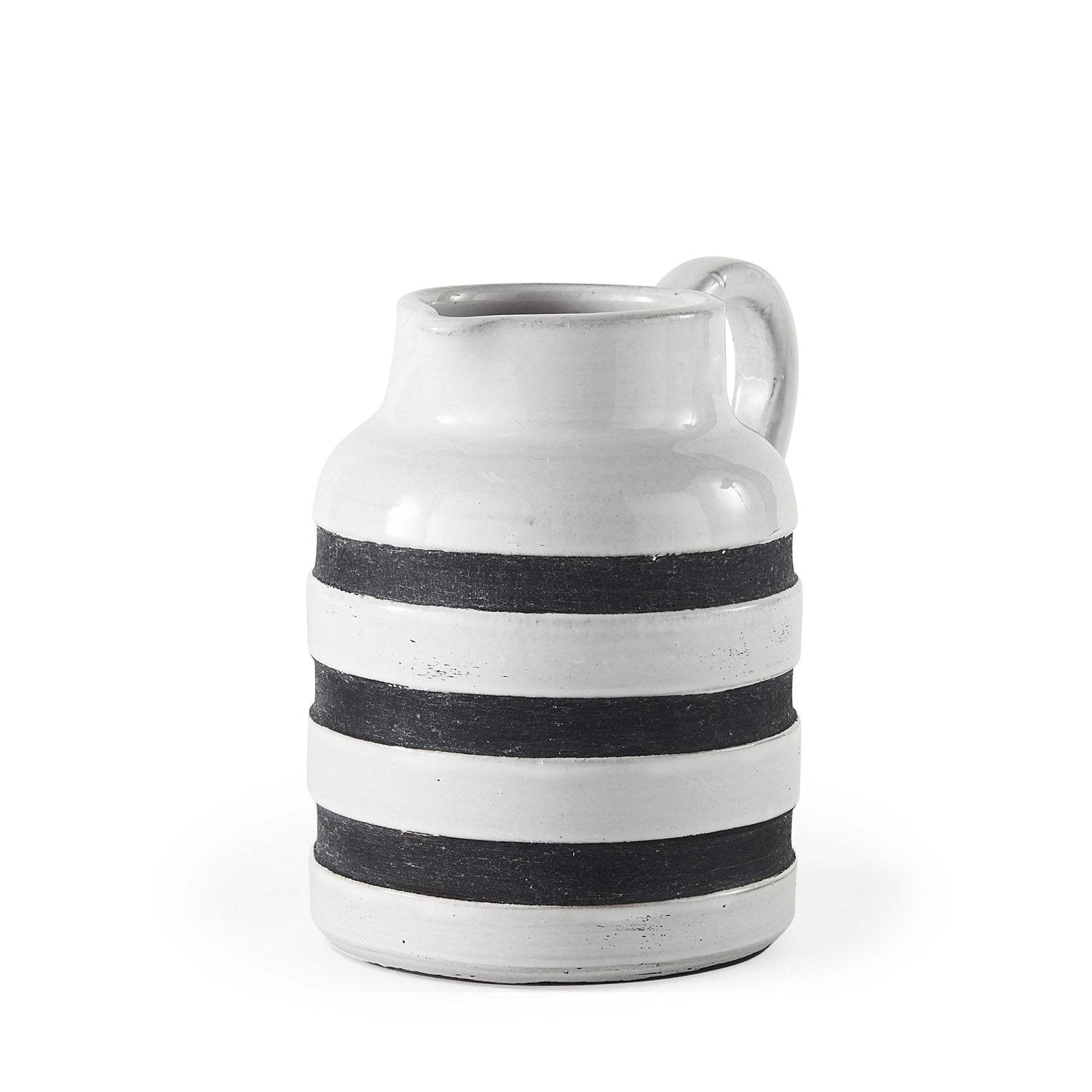 7" Rustic White And Blue Stripe Ceramic Jug - Homeroots - Flyclothing LLC