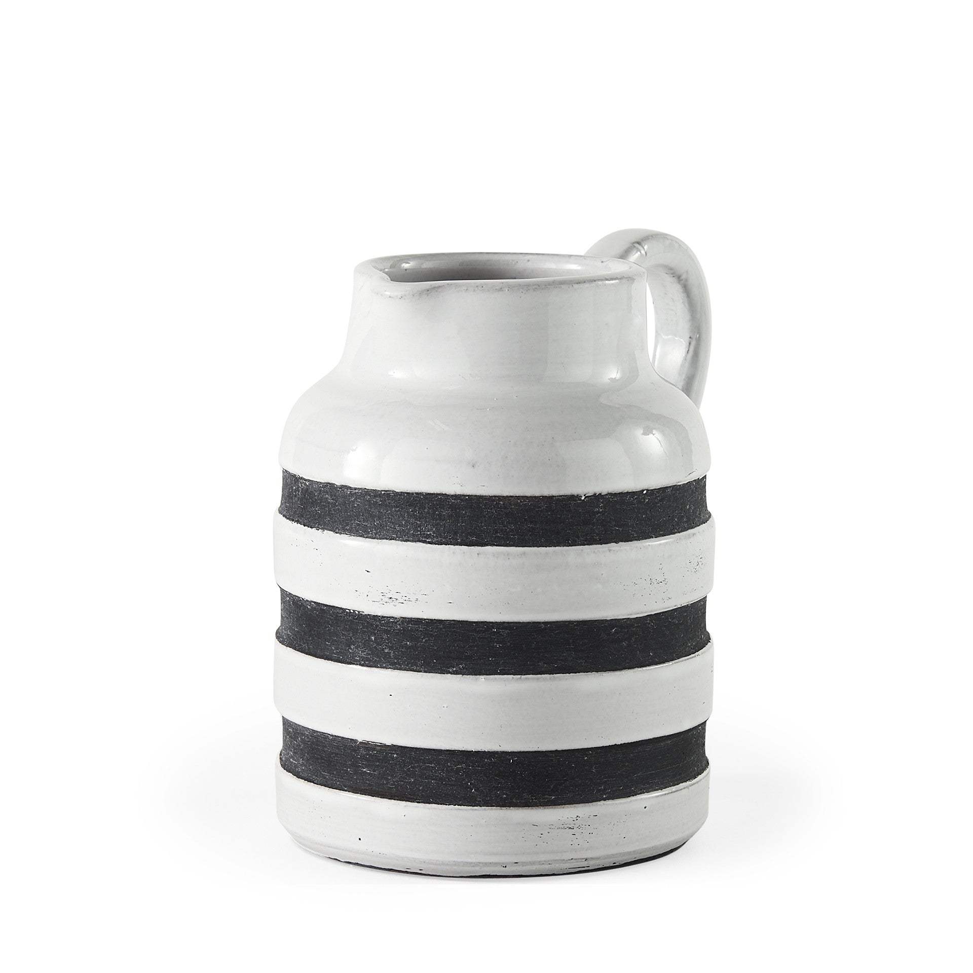 7" Rustic White And Blue Stripe Ceramic Jug - Homeroots - Flyclothing LLC
