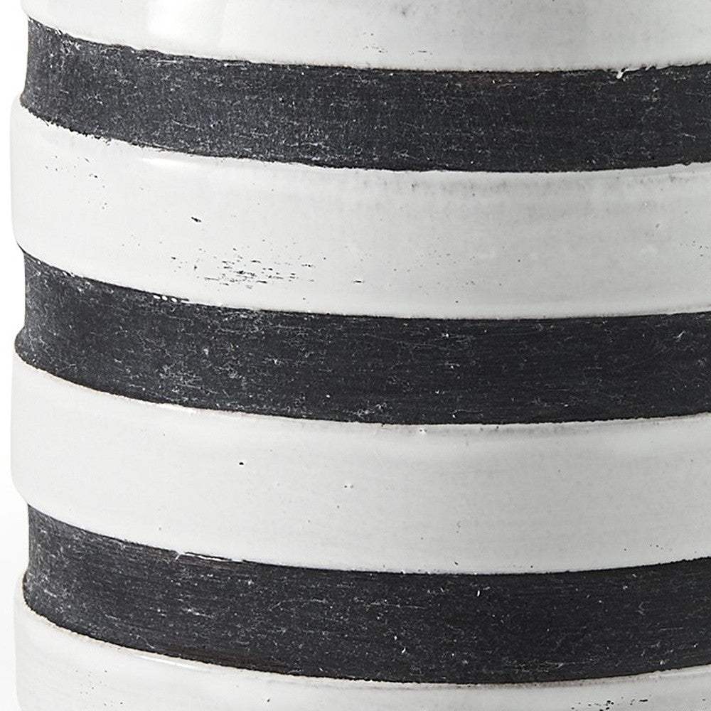 7" Rustic White And Blue Stripe Ceramic Jug - Homeroots - Flyclothing LLC