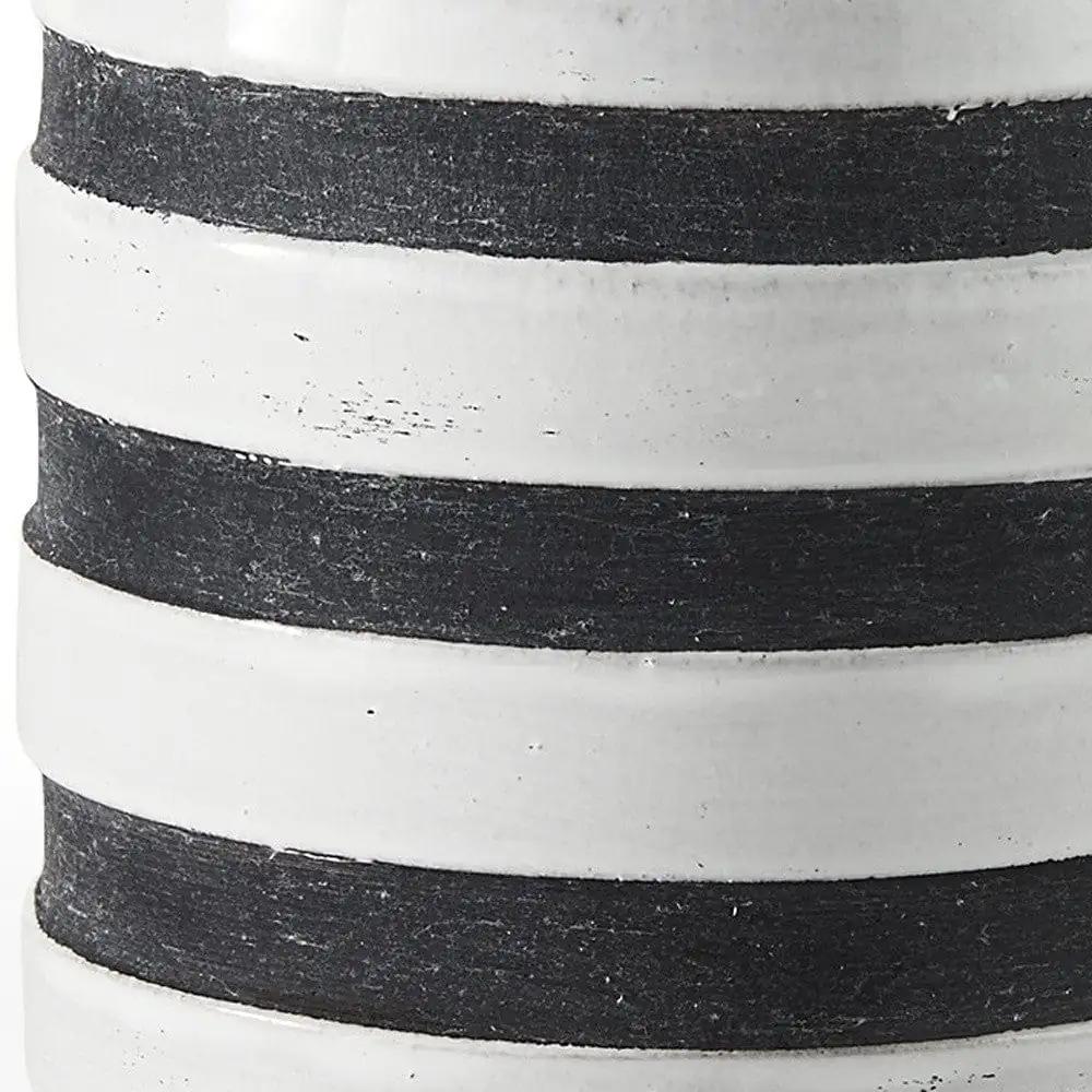 7" Rustic White And Blue Stripe Ceramic Jug - Homeroots