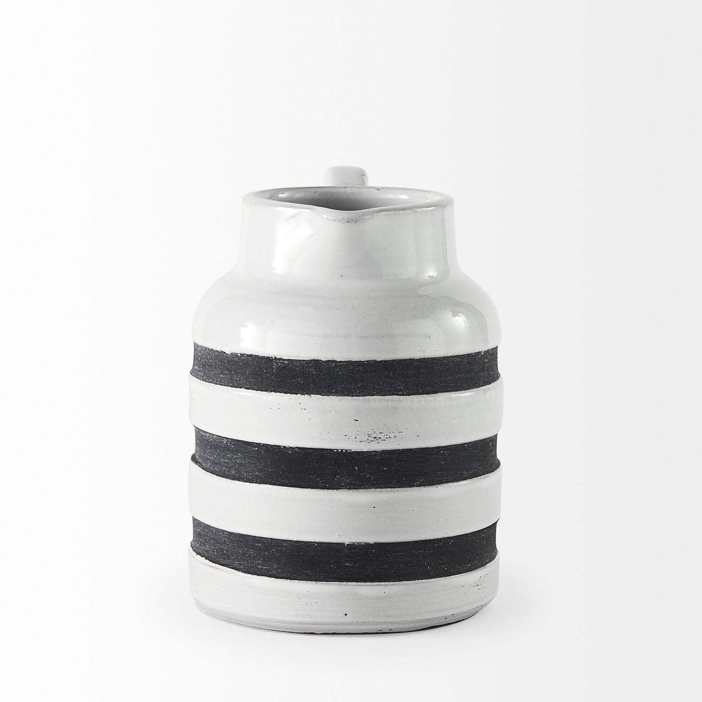 7" Rustic White And Blue Stripe Ceramic Jug - Homeroots - Flyclothing LLC