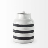 7" Rustic White And Blue Stripe Ceramic Jug - Homeroots - Flyclothing LLC