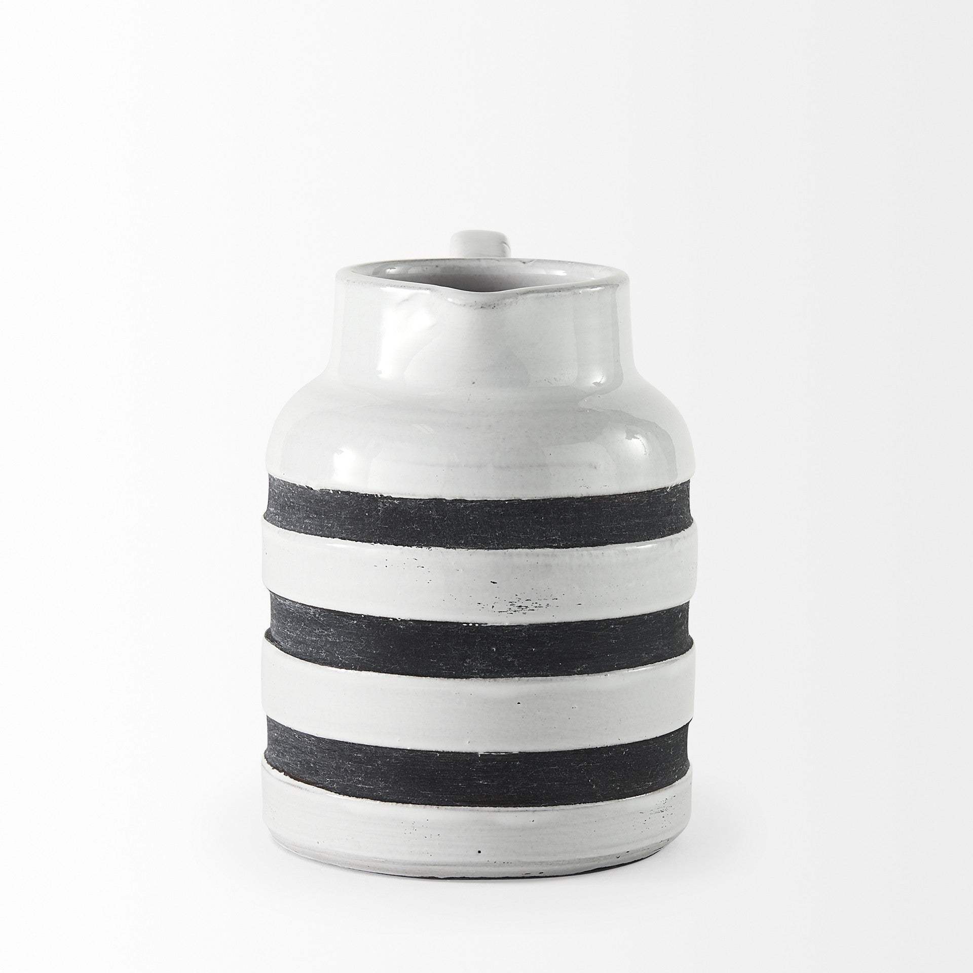 7" Rustic White And Blue Stripe Ceramic Jug - Homeroots - Flyclothing LLC