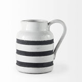 7" Rustic White And Blue Stripe Ceramic Jug - Homeroots - Flyclothing LLC