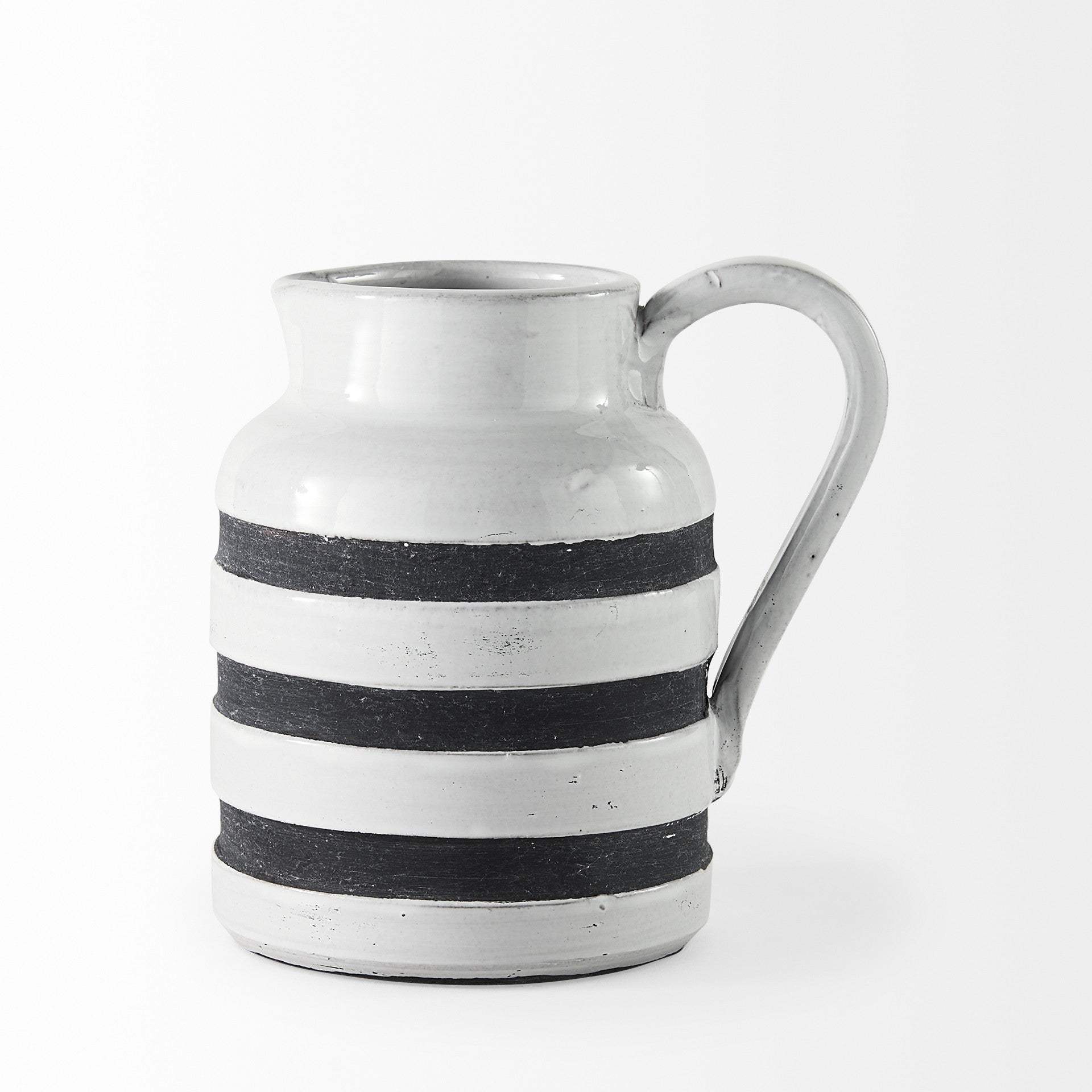 7" Rustic White And Blue Stripe Ceramic Jug - Homeroots - Flyclothing LLC