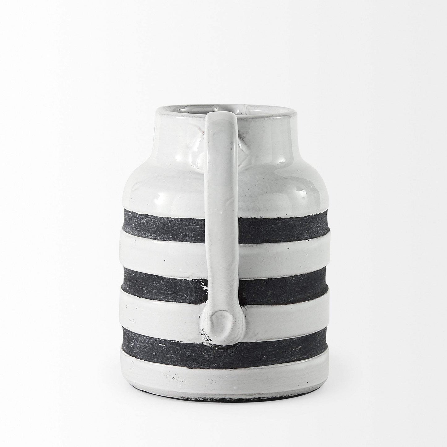 7" Rustic White And Blue Stripe Ceramic Jug - Homeroots - Flyclothing LLC