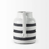 7" Rustic White And Blue Stripe Ceramic Jug - Homeroots - Flyclothing LLC