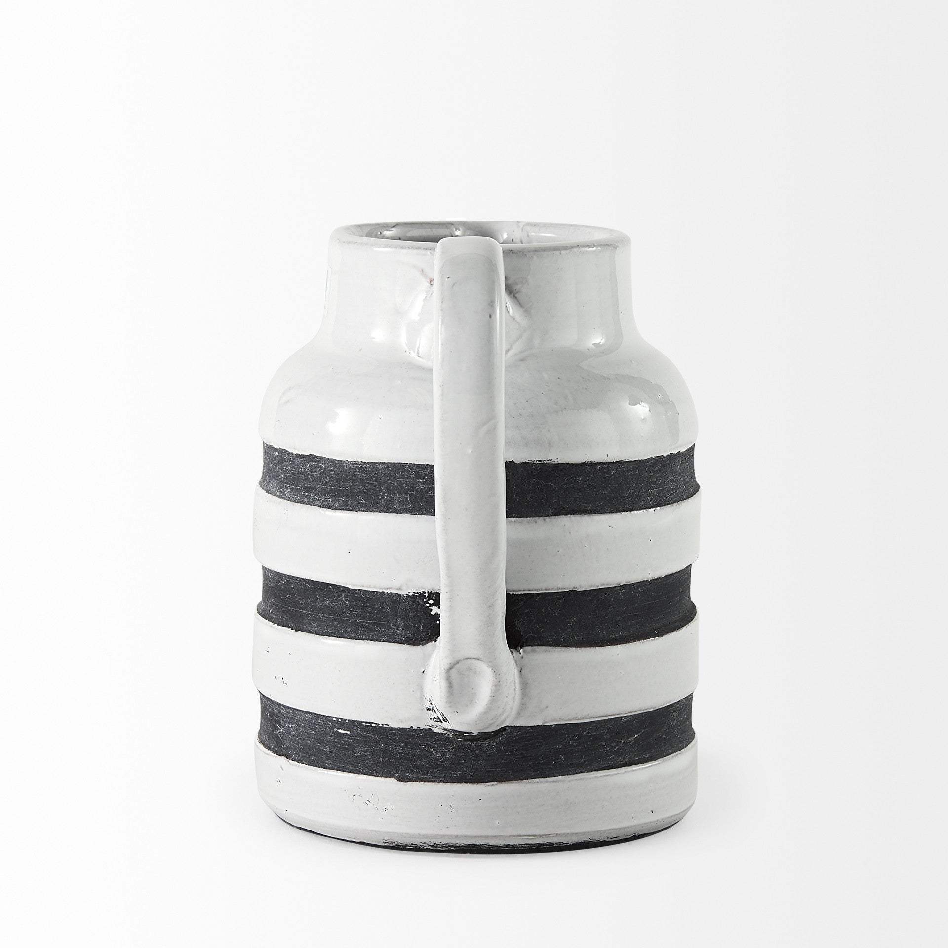 7" Rustic White And Blue Stripe Ceramic Jug - Homeroots - Flyclothing LLC