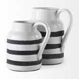 7" Rustic White And Blue Stripe Ceramic Jug - Homeroots - Flyclothing LLC