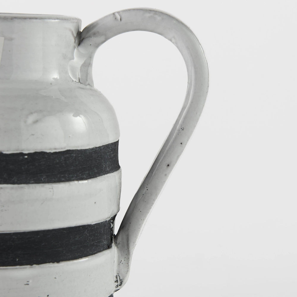 7" Rustic White And Blue Stripe Ceramic Jug - Homeroots