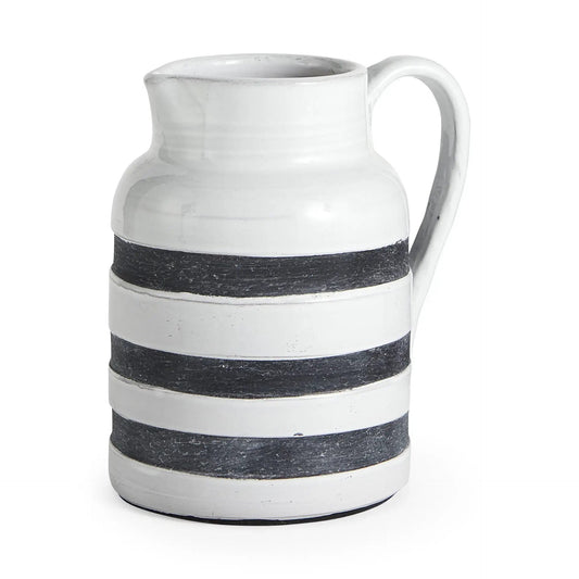 9" Rustic White And Blue Stripe Ceramic Jug - Homeroots - Flyclothing LLC