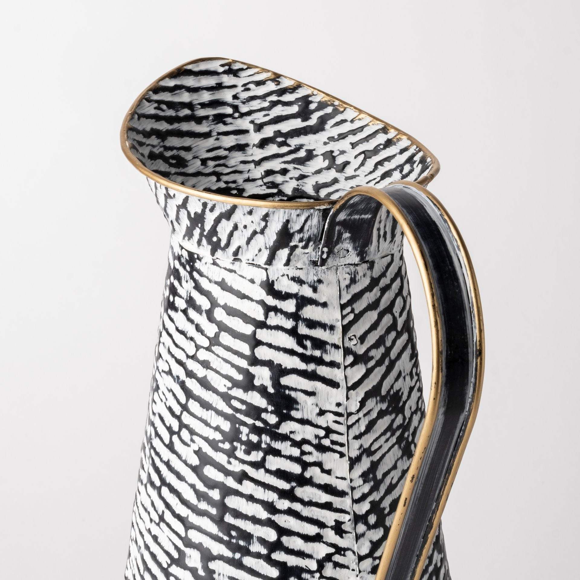 14" Black and White Metal Abstract Cylinder Jug Vase - Homeroots - Flyclothing LLC