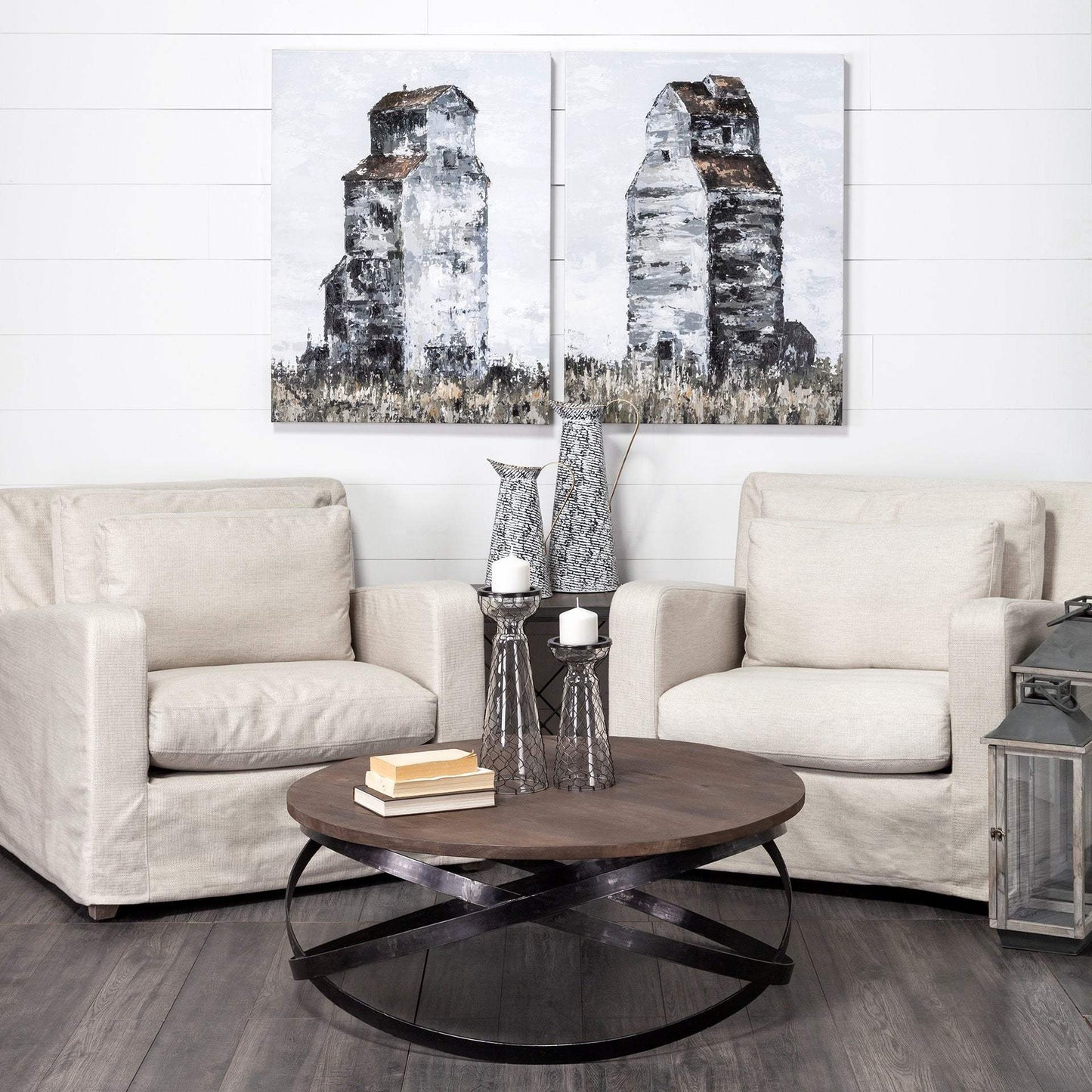 14" Black and White Metal Abstract Cylinder Jug Vase - Homeroots - Flyclothing LLC