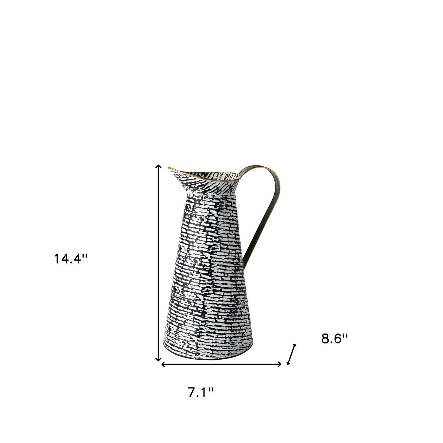 14" Black and White Metal Abstract Cylinder Jug Vase - Homeroots - Flyclothing LLC