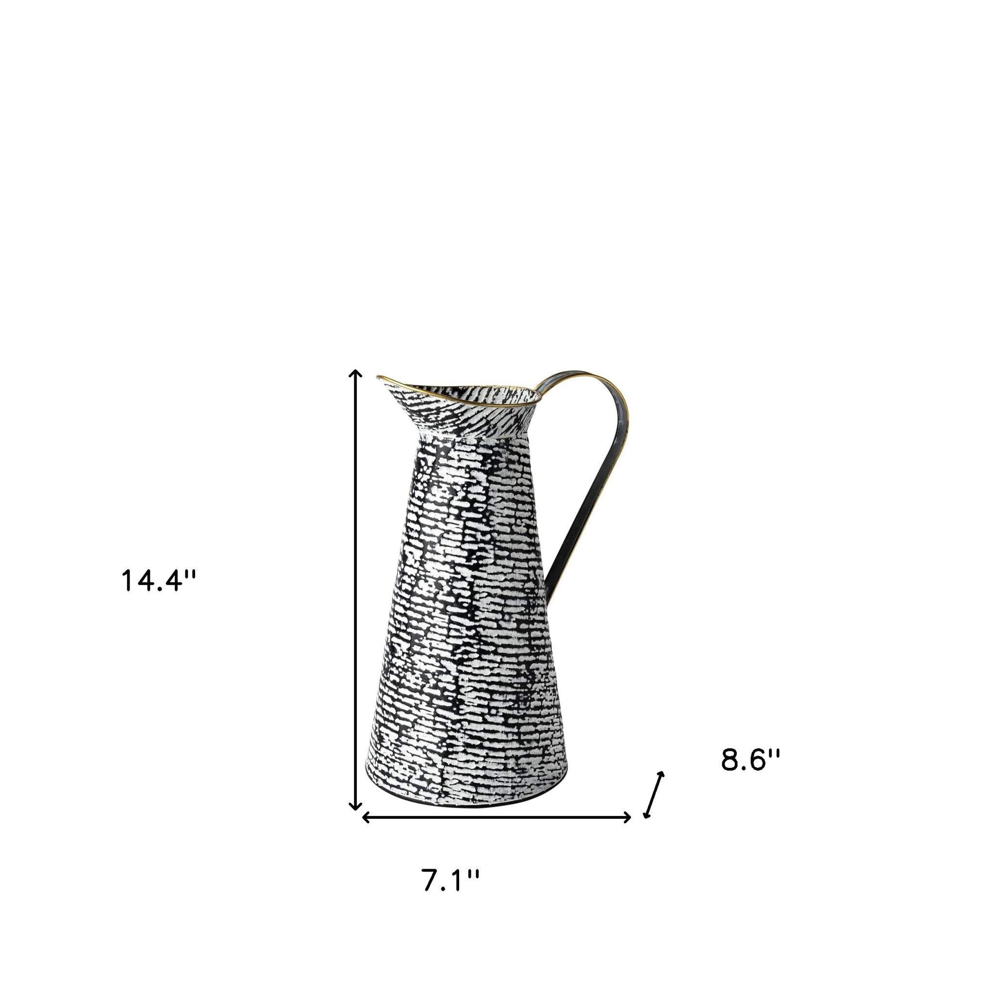 14" Black and White Metal Abstract Cylinder Jug Vase - Homeroots - Flyclothing LLC