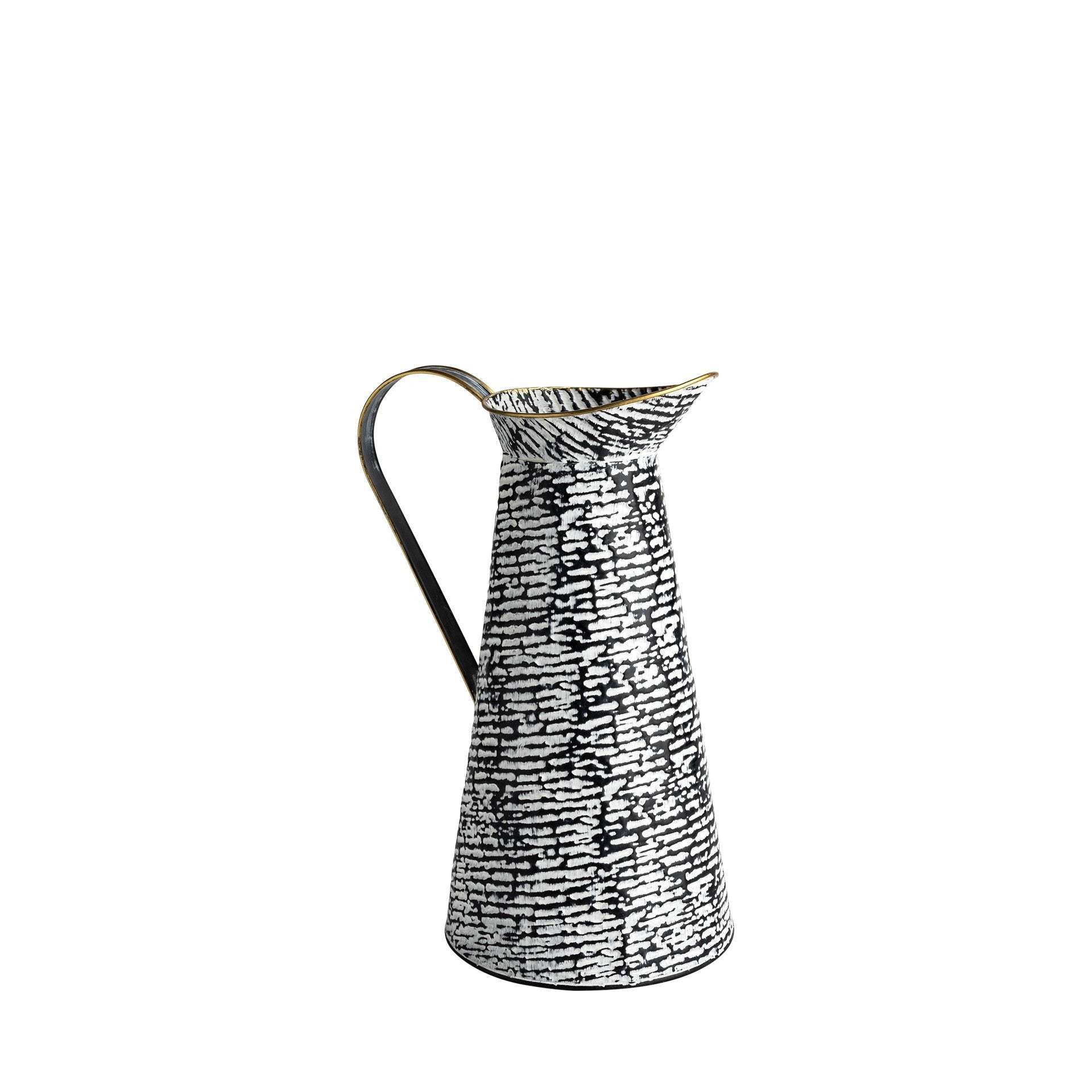 14" Black and White Metal Abstract Cylinder Jug Vase - Homeroots - Flyclothing LLC