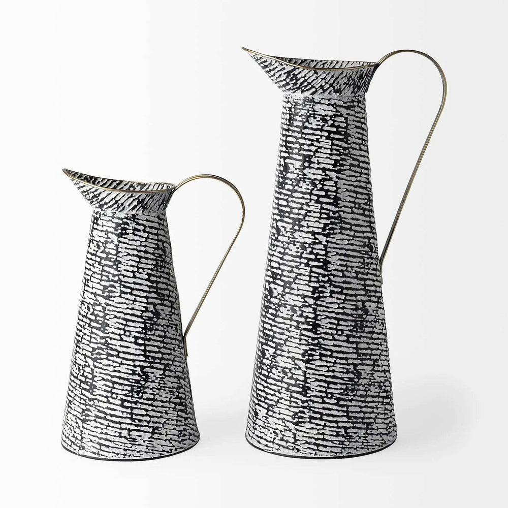 Black And White Textured Jug Vase - Homeroots - Flyclothing LLC
