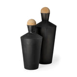 Set of Two Black and Brown Metal Cylindrical Urns - Homeroots