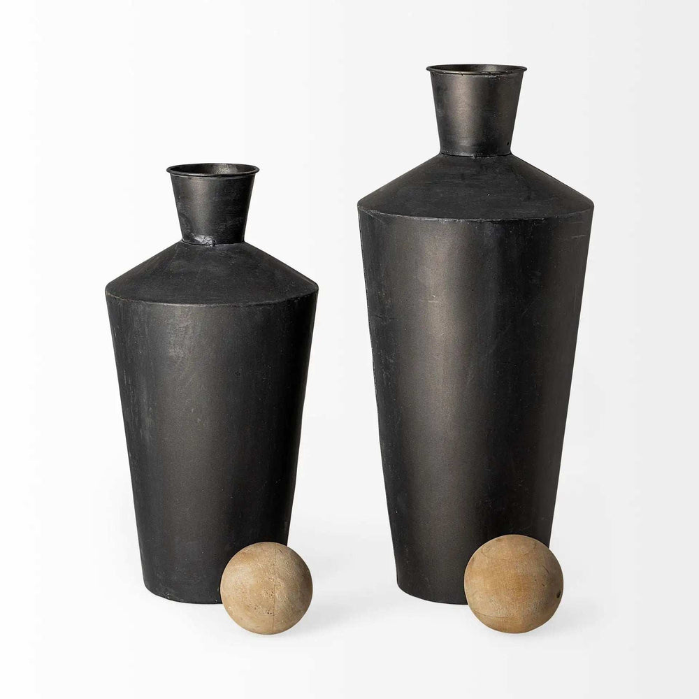 Set of Two Black and Brown Metal Cylindrical Urns - Homeroots - Flyclothing LLC