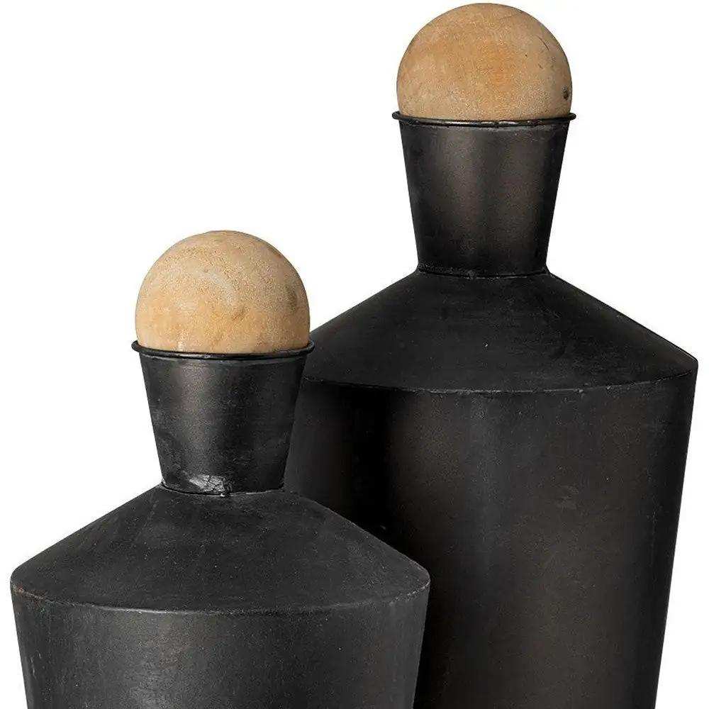 Set of Two Black and Brown Metal Cylindrical Urns - Homeroots - Flyclothing LLC