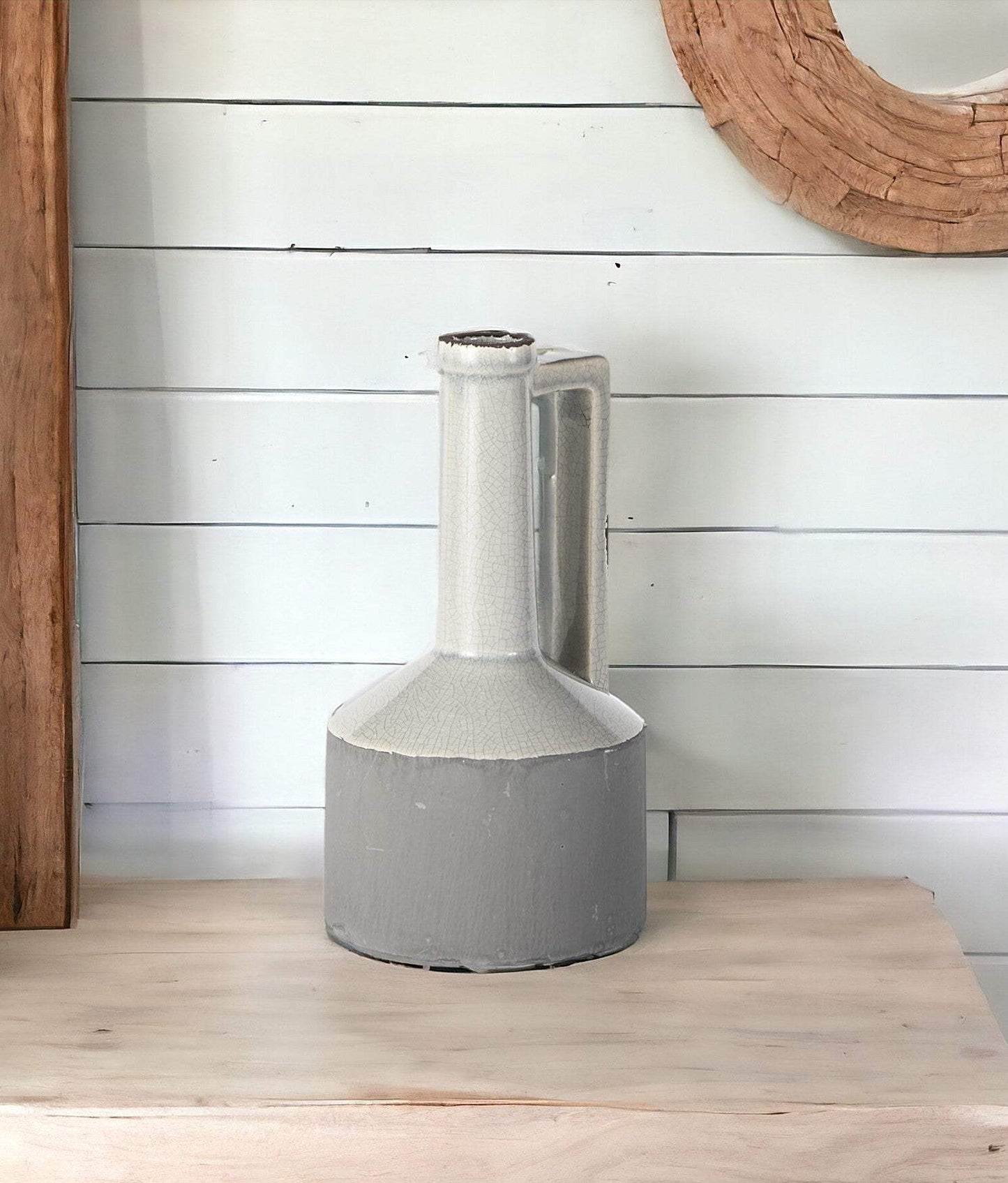 9" Gray and Off White Ceramic Jug Vase - Homeroots - Flyclothing LLC