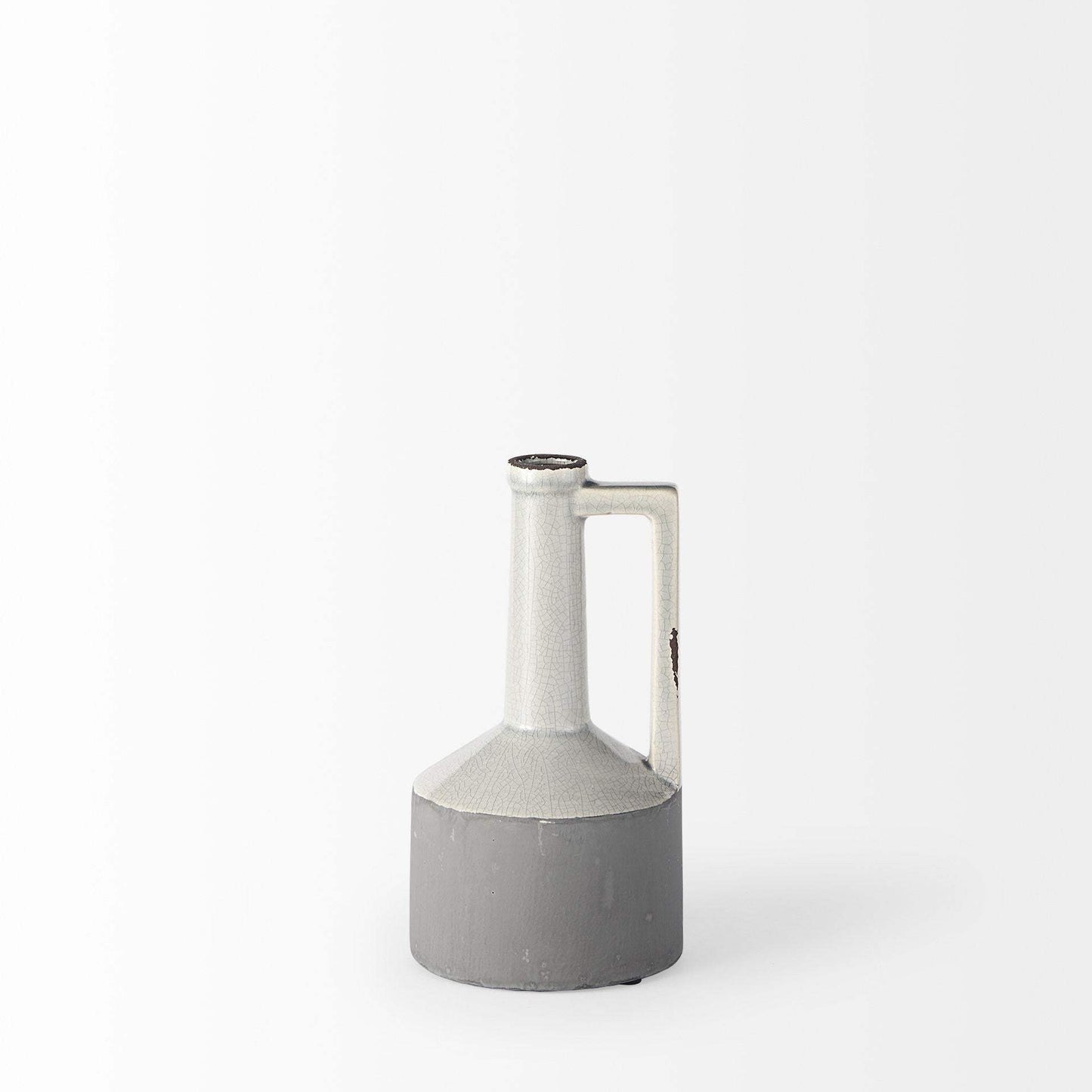 9" Gray and Off White Ceramic Jug Vase - Homeroots - Flyclothing LLC
