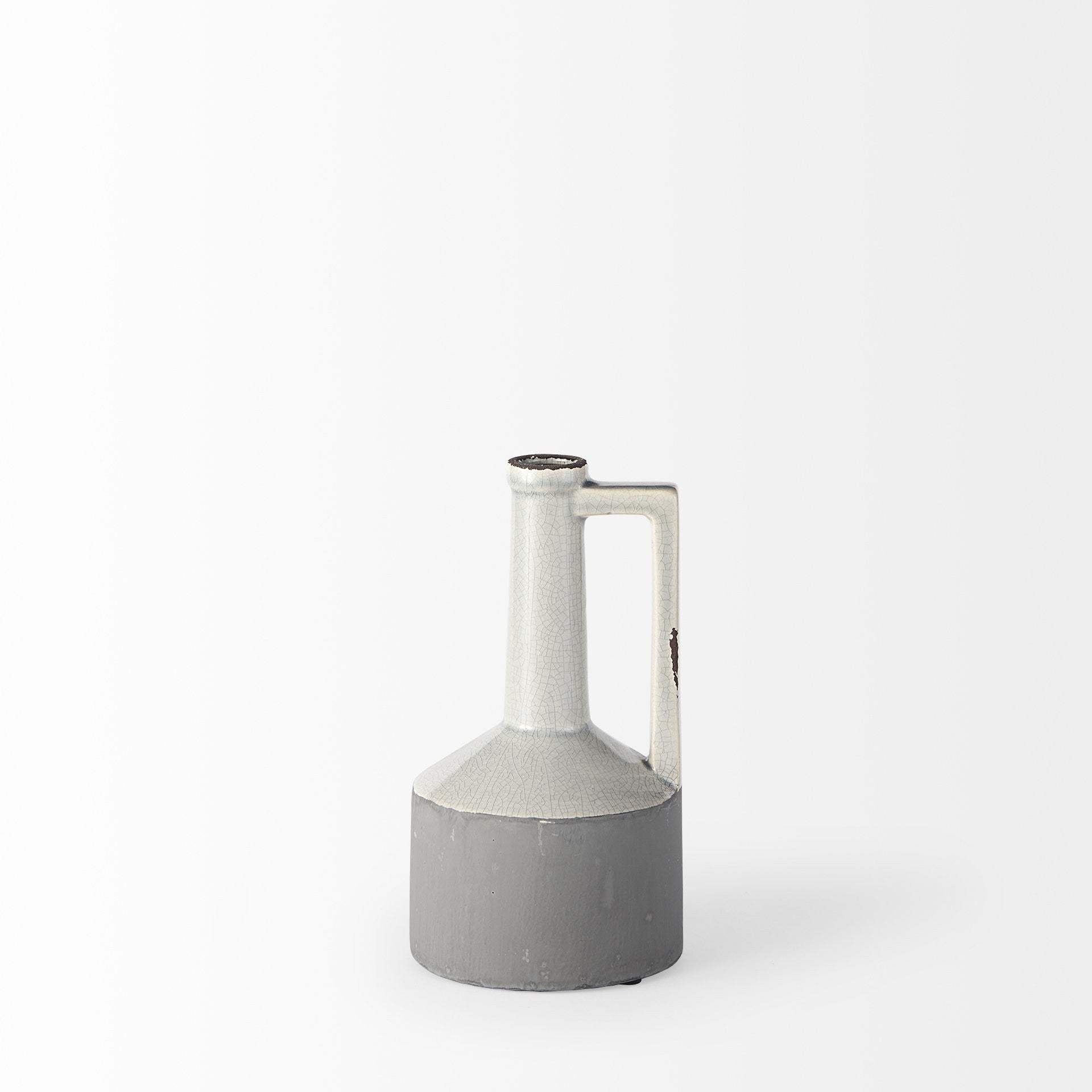 9" Gray and Off White Ceramic Jug Vase - Homeroots - Flyclothing LLC