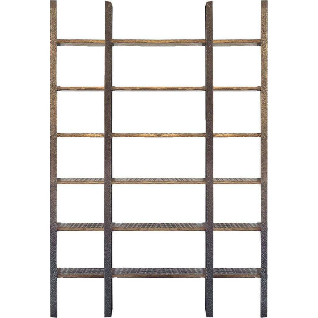 90" Brown Distressed Iron and Solid Wood Six Tier Bookcase - Homeroots - Flyclothing LLC