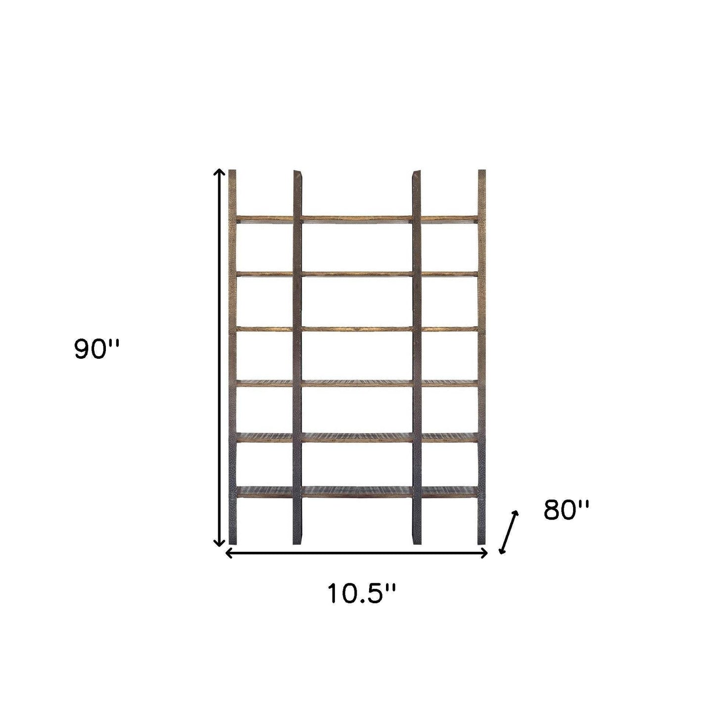 90" Brown Distressed Iron and Solid Wood Six Tier Bookcase - Homeroots - Flyclothing LLC