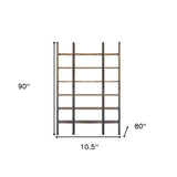 90" Brown Distressed Iron and Solid Wood Six Tier Bookcase - Homeroots - Flyclothing LLC