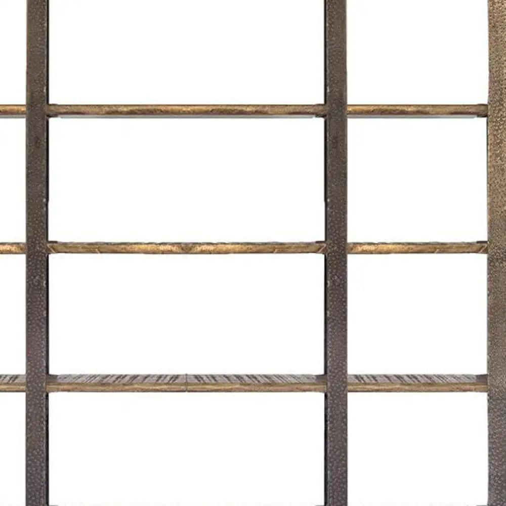 90" Brown Distressed Iron and Solid Wood Six Tier Bookcase - Homeroots