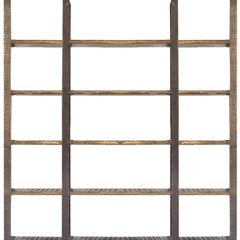 90" Brown Distressed Iron and Solid Wood Six Tier Bookcase - Homeroots - Flyclothing LLC