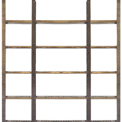 90" Brown Distressed Iron and Solid Wood Six Tier Bookcase