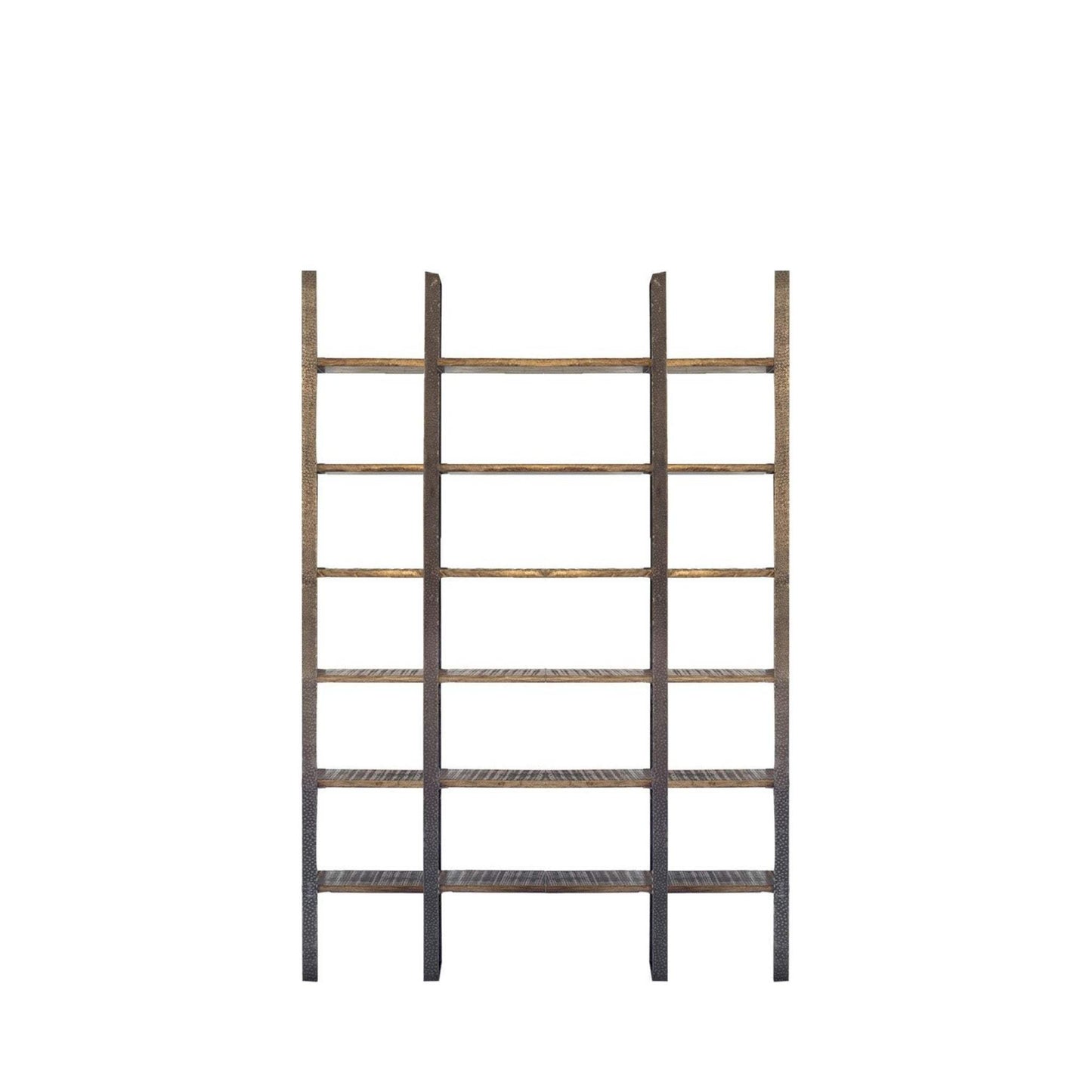 90" Brown Distressed Iron and Solid Wood Six Tier Bookcase - Homeroots - Flyclothing LLC