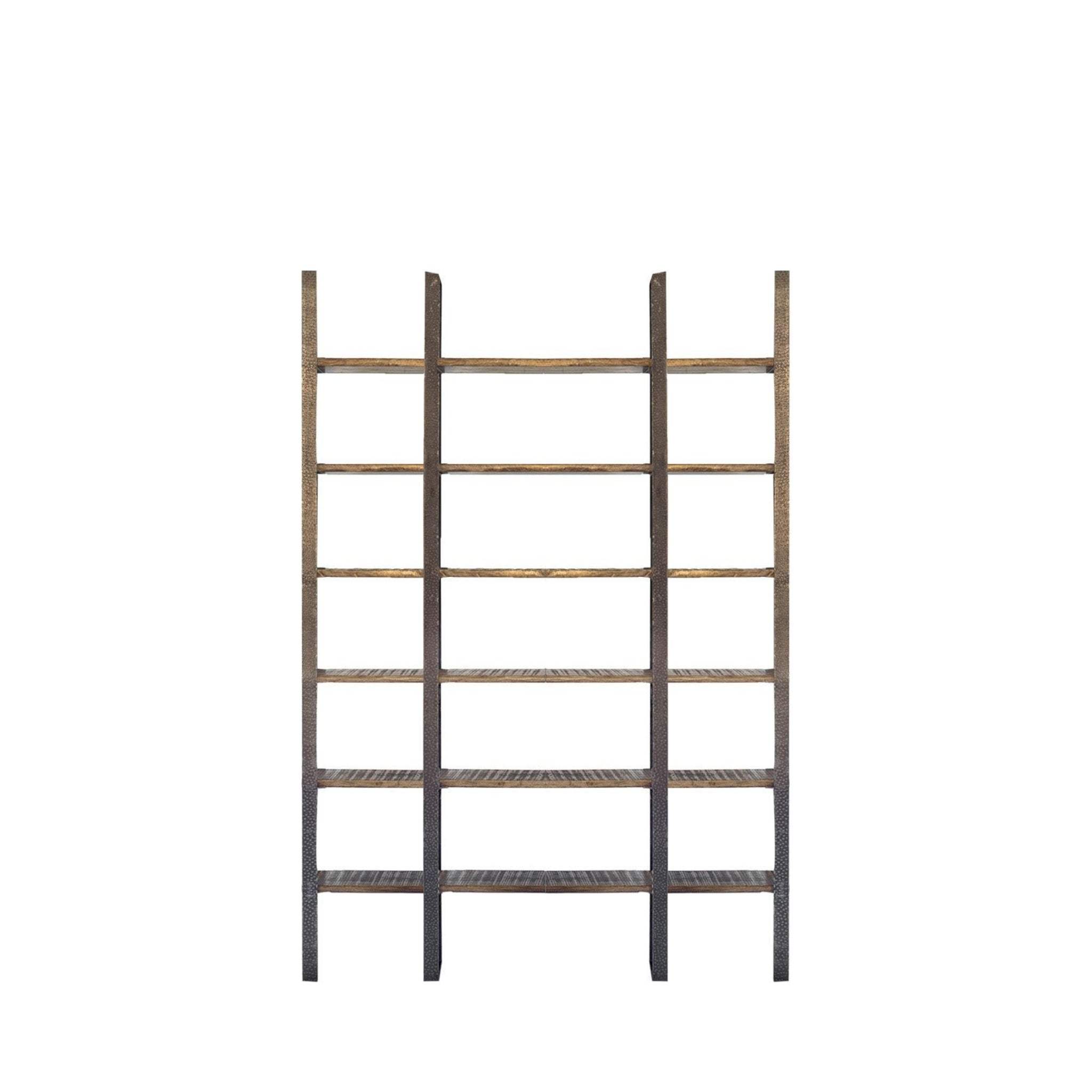 90" Brown Distressed Iron and Solid Wood Six Tier Bookcase - Homeroots - Flyclothing LLC