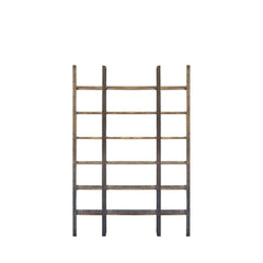 90" Brown Distressed Iron and Solid Wood Six Tier Bookcase