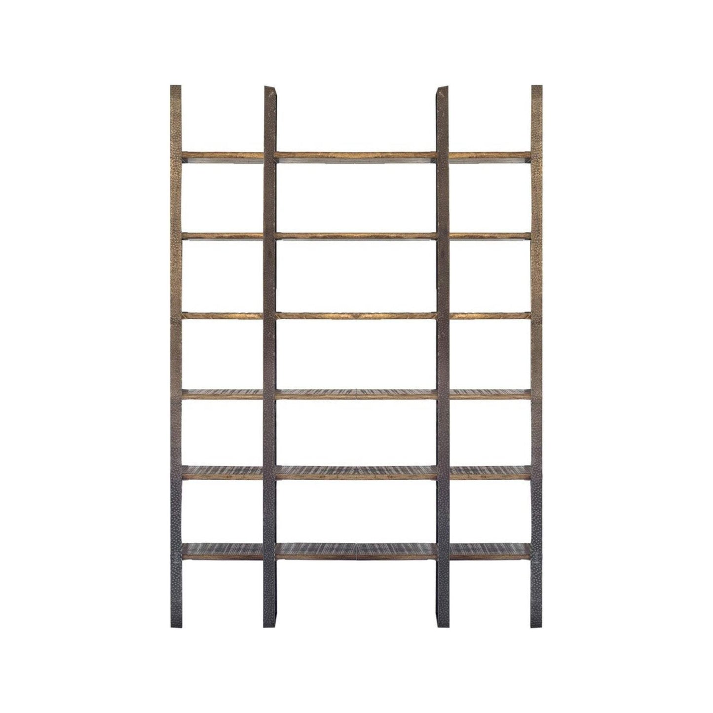 90" Brown Distressed Iron and Solid Wood Six Tier Bookcase - Homeroots - Flyclothing LLC