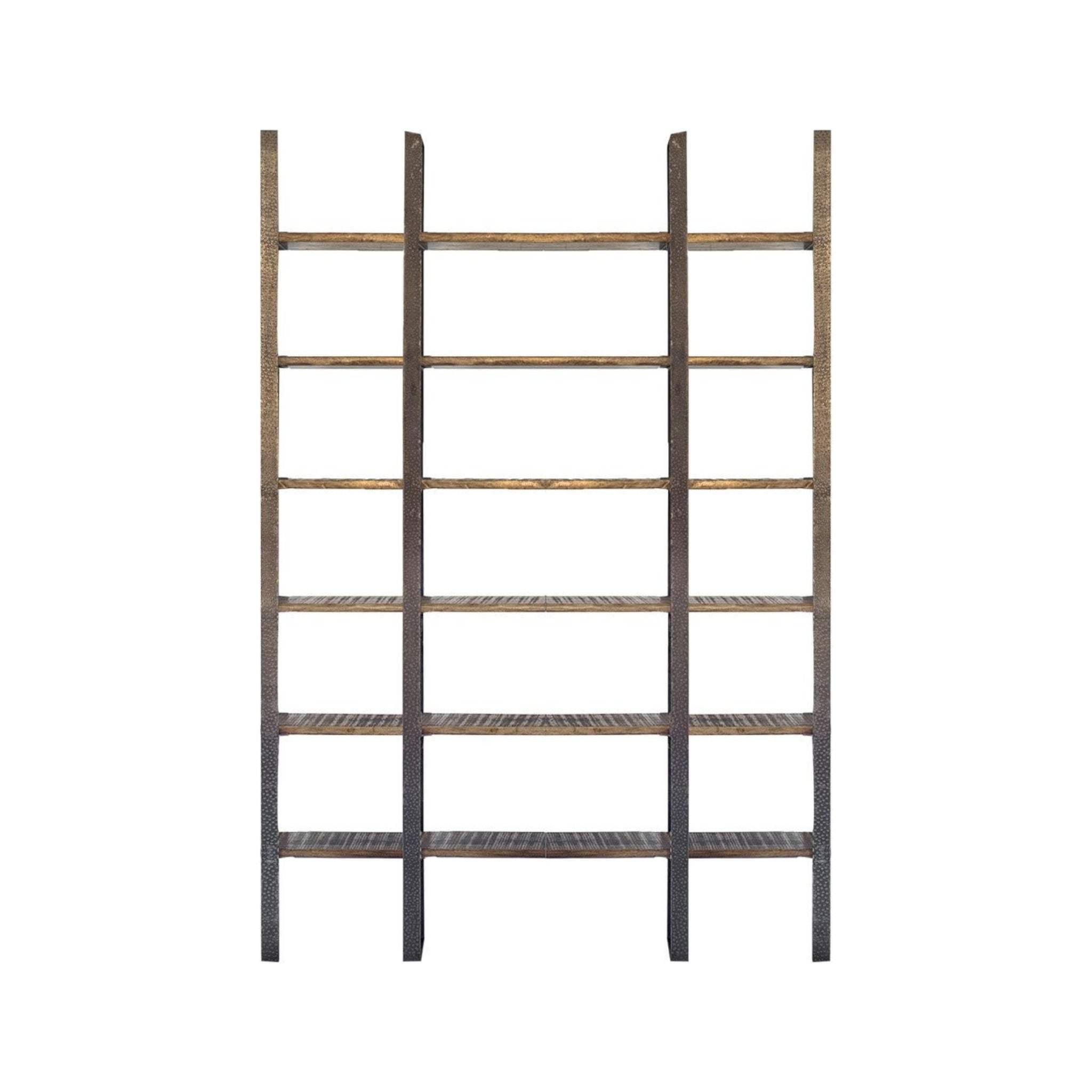 90" Brown Distressed Iron and Solid Wood Six Tier Bookcase - Homeroots - Flyclothing LLC