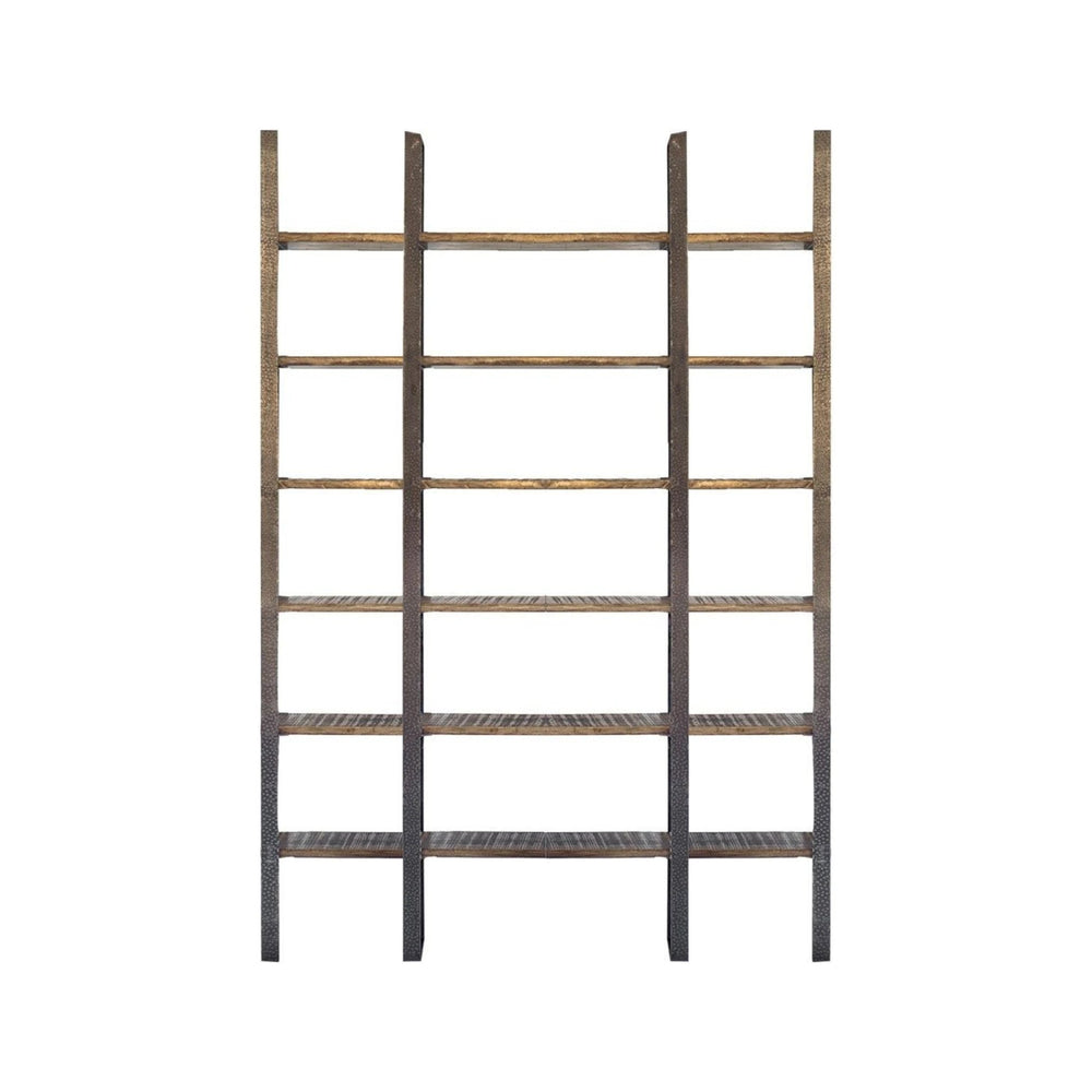 90" Brown Distressed Iron and Solid Wood Six Tier Bookcase - Homeroots