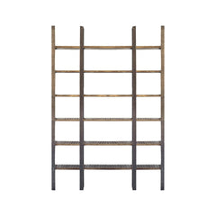 90" Brown Distressed Iron and Solid Wood Six Tier Bookcase