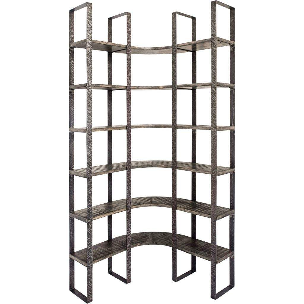 90" Black Iron Frame Curved Wooden Six Tier Shelving - Homeroots - Flyclothing LLC